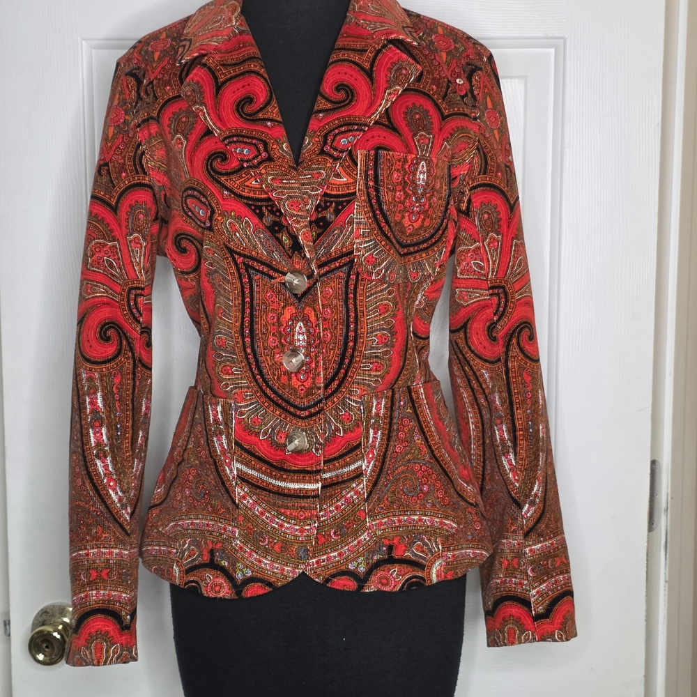 Isaac Mizrahi Red and Brown Paisley Blazer Jacket